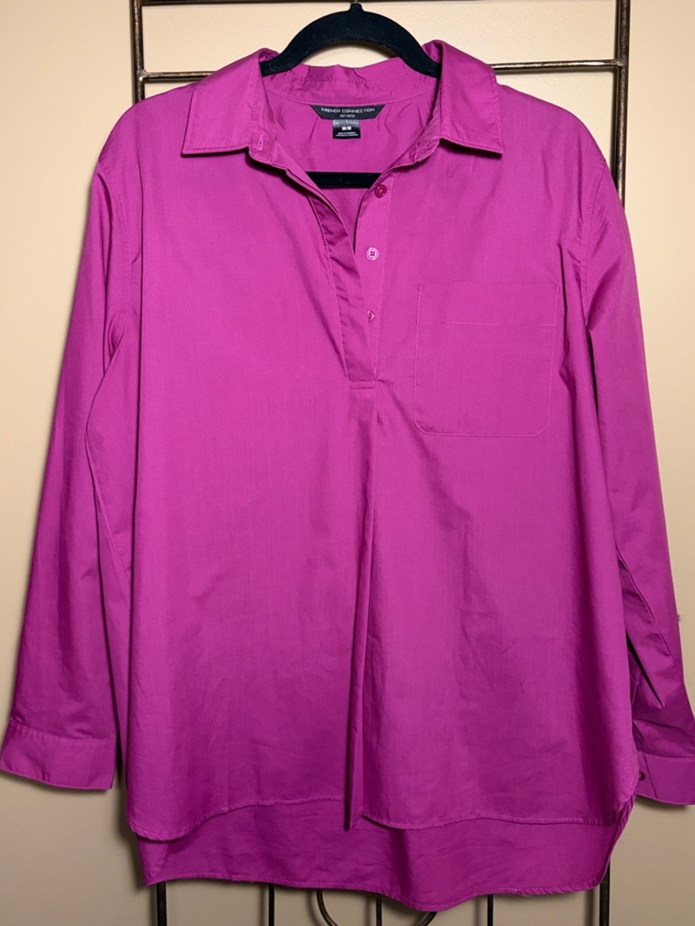 French Connection Women's Magenta Button-Front Tunic Shirt